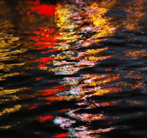 Fire reflections on water